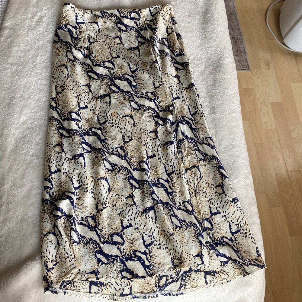 Snakeskin satin midi skirt
